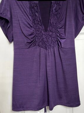 HeartSoul Purple Ruffled V-Neck Knit Blouse